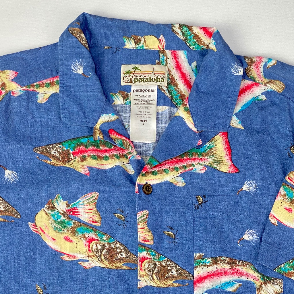 Vtg Patagonia Pataloha Hawaiian Aloha Short Sleeve Button Up Cotton Shirt Mens